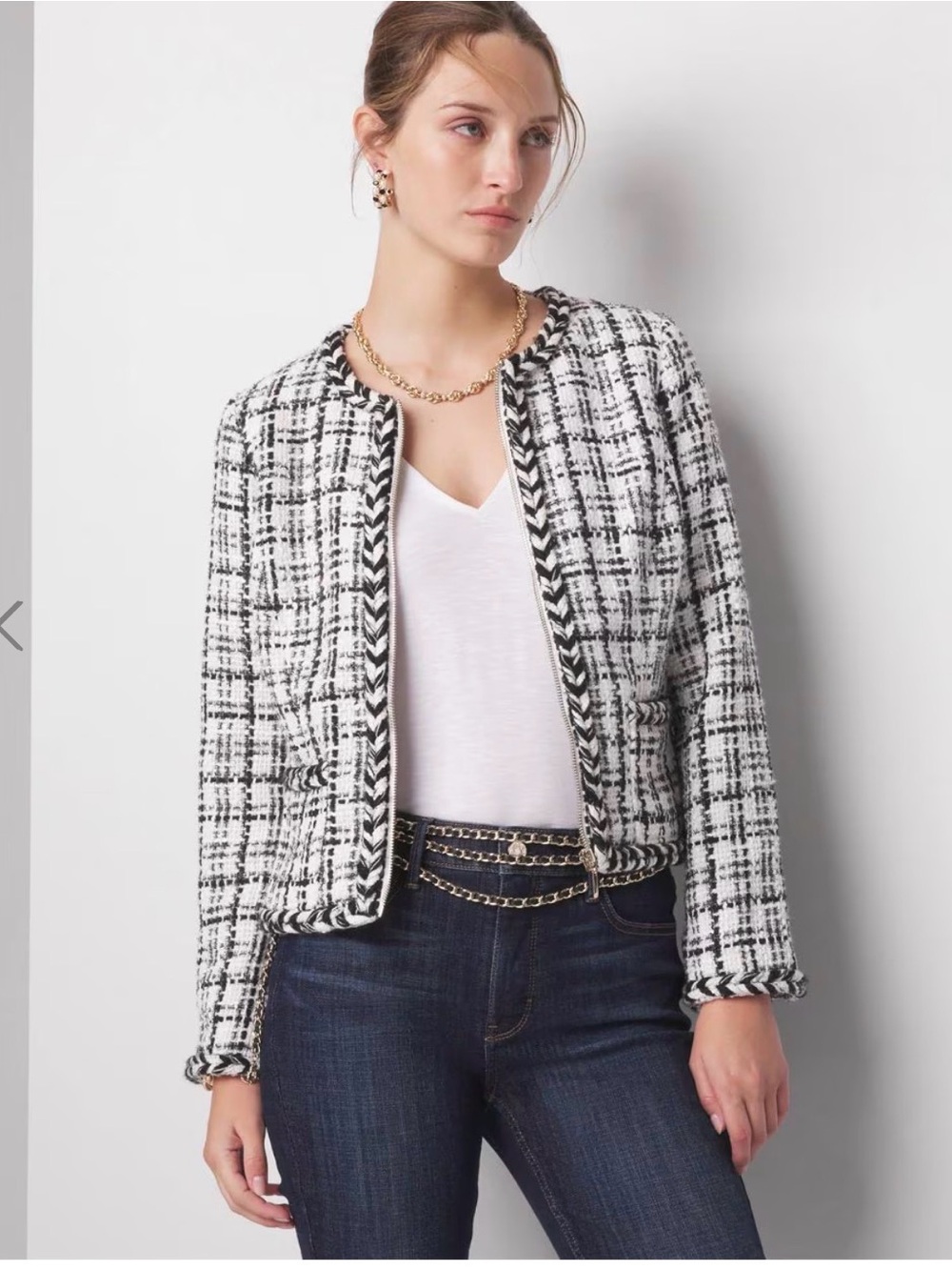 White House Black Market Black & White Tweed Jacket